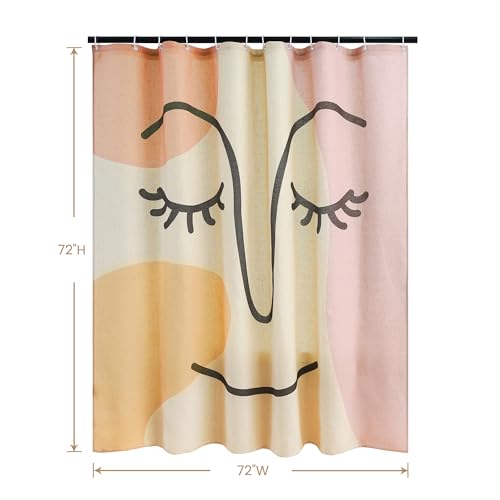 Gentle Smiling Face Linen Shower Curtain Set with Liner,72" Wx72 L | Double Layer Shower Curtain Waterproof Fabric with Zippered Removable PEVA Liner,Boho Shower Curtain for Bathroom,Free Hooks - color: Abstract Face