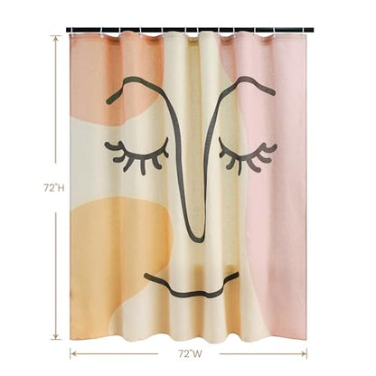 Gentle Smiling Face Linen Shower Curtain Set with Liner,72" Wx72 L | Double Layer Shower Curtain Waterproof Fabric with Zippered Removable PEVA Liner,Boho Shower Curtain for Bathroom,Free Hooks - color: Abstract Face