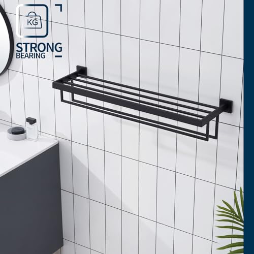 KOKOSIRI Black Towel Rack 32'' Bathroom Towel Shelf with Double Towel Bars SUS304 Matte Black Stainless Steel Wall Mounted, B6003BK-L32 - color: Matte Black, size: 32-Inch