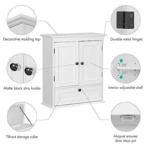 Spirich Bathroom Wall Cabinet, White Medicine Cabinet with Doors | Adjustable Shelf, Lower Tilt-Out Cube, FSC-Certified MDF, Space-Saving Concealed Storage for Toiletries, Towels, or Medicine - size: 2 Doors & Tilt-Out Cube