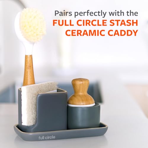 Full Circle Bubble Up Ceramic Soap Gray Ergonomic Bamboo Handle, Dish Brush + Dispenser, Grey/White