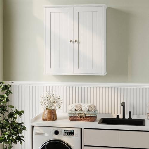 Bathroom Wall Cabinet, Bathroom Cabinet Wall Mount, Over the Toilet Space Saver Storage Cabinets, White Medicine Cabinets with 2 Doors - color: White