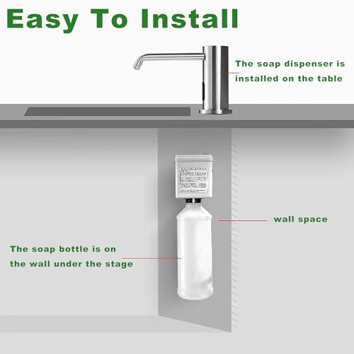 Touchless Automatic Soap Dispenser for Kitchen & Bathroom – Built-in Brushed Nickel Electric Liquid Soap Dispenser with 1000ml Large Capacity, Infrared Sensor, and Premium Brass Core (33.8oz)