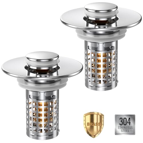 Sink Stopper Hair Catcher, Pop-up Sink Drain Strainer with Removable Stainless Steel Strainer Basket Hair Catcher, Bathroom Sink Strainer for Bathroom Sink Stopper (2PCS) - color: 2,copper Square Mesh