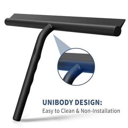 ecooe Shower Squeegee for Glass Doors,11" Shower Glass Cleaner | Silicone Streak-Free Wiper with Hanger and Stainless Steel Core for Bathroom, Kitchen & Car Windows, Black - size: 02-Silicone 11″/28cm