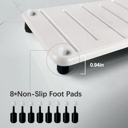 2PCS Water Absorbing Stone Drying Mat for Bathroom Sink & Kitchen Counter Organizer, Instant Dry Soap Dispenser Sponge Holder, Sink Caddy, Vanity Tray (8.66"x4.33"-White) - color: 8.7" X 4.3" White With Feet