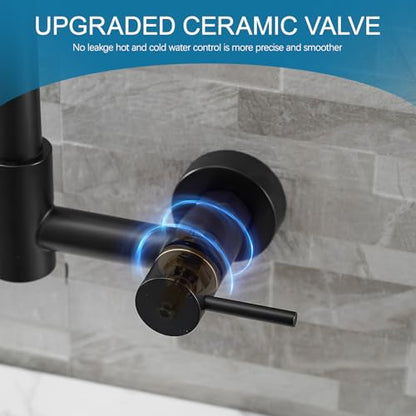 AIMADI Wall Mount Kitchen Faucet,Matte Black Kitchen Sink Faucet | with Pull Down Sprayer,8 inch 2 Handle Commercial Faucet for Kitchen Laundry Room Restaurant - color: Matte Black
