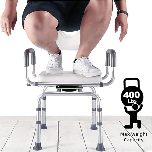 PETKABOO 360 Degree Shower Chair Swivel,Portable Seat with Armrests and Back, Adjustable Height Seat for Bathtub (White1)