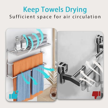 24 inch Towel Racks for Bathroom, VOTZAAQ Towel Shelf with Double Towel Bar, Stainless Steel Towel Storage for Lavatory Wall Mounted, 3-Tier Towel Hanger Towel Holder, Brushed Nickel - size: 24 Inch