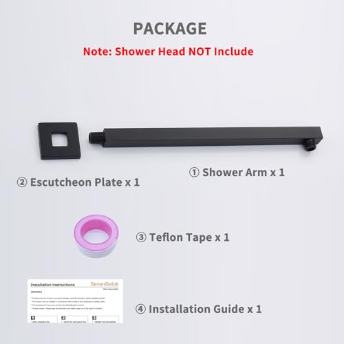 Shower Head Extension Arm Black Shower Arm 16 Inch【SUS304 Stainless Steel】 Matte Black Shower Extension Rain Shower Head Extender With Flange Replacement Wall Mount Square, SA1-BK - color: Matte Black