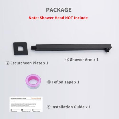 Shower Head Extension Arm Black Shower Arm 16 Inch【SUS304 Stainless Steel】 Matte Black Shower Extension Rain Shower Head Extender With Flange Replacement Wall Mount Square, SA1-BK - color: Matte Black