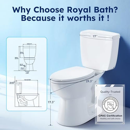 RoyalBath Elongated Two piece Toilet for Bathrooms, 12" Rough In | 17.3" ADA Height, Nano Self-Cleaning, WaterSense/MAP/CUPC Certified, 1 GPF 360° TSUNAMI Flush, Soft-Close Seat - size: 1.01 GPF Side Flush