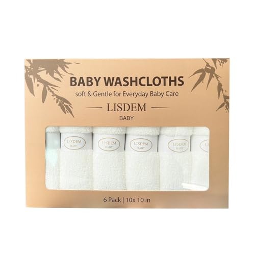 Bamboo Baby Washcloths, 6 Pack Soft & Absorbent Baby Wash Cloths for Newborns, Infants & Toddlers, Gentle Baby Face Towels for Bath Time, Feeding, Burping & Everyday Care, 10 x 10 Inches.