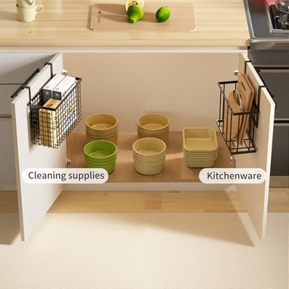 DTUQYX 3 Pack Over Cabinet Door Organizer - Adjustable Cabinet Door Organizer with Towel Rack,Hanging Over the Door Organizer for Cutting Board, Plastic Wrap, Aluminum Foil, Cleaning Supplies, Baking