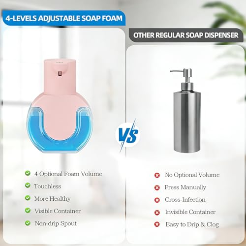 2Pack Automatic Soap Dispenser Touchless, Rechargeable Foaming Soap Dispenser,15oz/420ml Smart Hand Soap Dispensers,4-Level Adjustable,Wall Mount for Bathroom Kitchen Dish Soap(Pink, Foam) - color: 2 Pack-pink 02, style: Foam