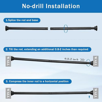 Shower Curtain Rod 32-66 Inches Never Rust Stainless Steel Thickened Spring Tension Spliceable Non-Slip No Drilling for Bathroom Window - color: Black, size: 32"- 66"