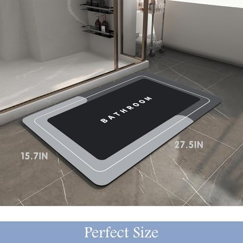 Bath Mat, Quick-Drying Non-Slip Thin Bathroom mat Super Absorbent Bath mats Rug-Bath Mats for Bathroom Floor Bathtub Vanity-Bathmat Bath Rug Easy Care Black 27.5" x15.7" - color: Black