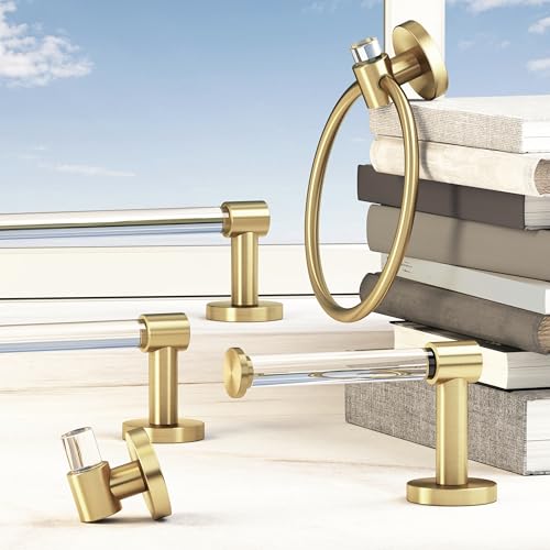 Gatco 5733 Clarion Toilet Paper Holder | Wall Mount Bathroom Accessory, Modern Bathroom Toilet Paper Roll Holder | Crystal-Clear Acrylic & Brushed Brass Finish - color: Acrylic Brushed Brass