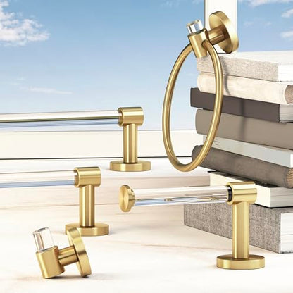 Gatco 5733 Clarion Toilet Paper Holder | Wall Mount Bathroom Accessory, Modern Bathroom Toilet Paper Roll Holder | Crystal-Clear Acrylic & Brushed Brass Finish - color: Acrylic Brushed Brass