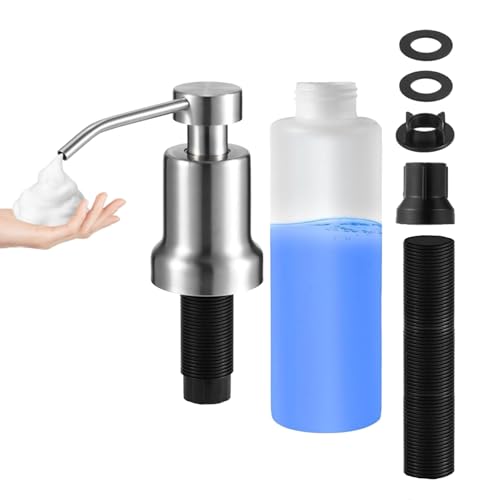 HAIOLORPRO Foaming Soap Dispenser for Kitchen Sink, Kitchen Bathroom Soap Dispenser Pump, Stainless Steel Foam Soap Dispenser with Two Spiral Tubes and 21oz Under Counter Plastic Bottle