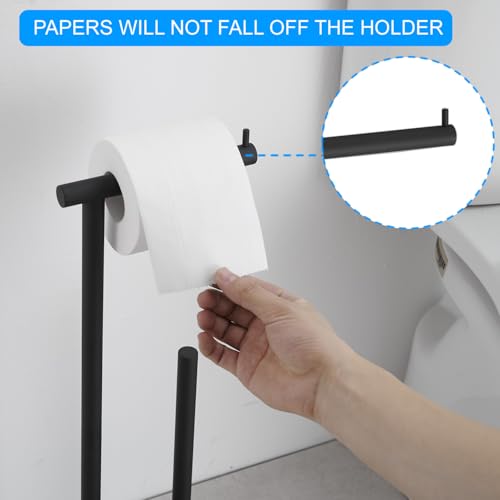FFK Toilet Paper Holder Free Standing, 21.5" Bathroom Toilet Tissue Roll Holder Stand with Storage, SUS304 Stainless Steel Rustproof - color: Black