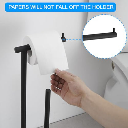 FFK Toilet Paper Holder Free Standing, 21.5" Bathroom Toilet Tissue Roll Holder Stand with Storage, SUS304 Stainless Steel Rustproof - color: Black