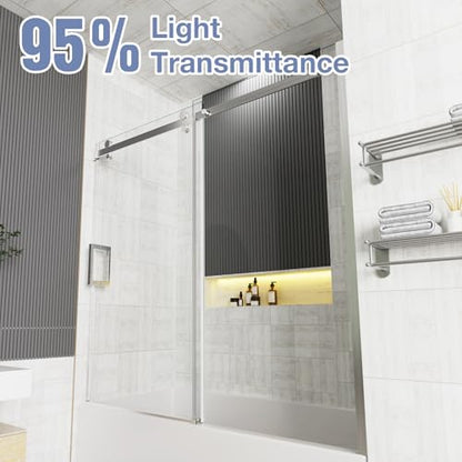 Frameless Bathtub Sliding Shower Door, 5/16" (8mm) Clear Tempered Glass, 56-60" W x 58" H, Quiet Soft-Close, Reversible Installation, SGCC Certified (Chrome-Bathtub Style A, 60" W x 58" H) - color: Chrome-Bathtub A-60" W x 58" H
