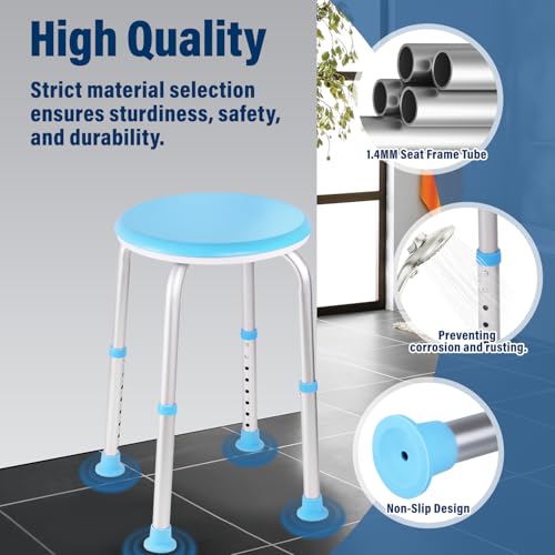 Shower Chair for Inside Shower, Adjustable Height (13.75"-20.5"), 360° Swivel Bath Chair for Elderly and Disabled, Anti-Slip Feet, Supports 350lbs, Tool-Free Assembly