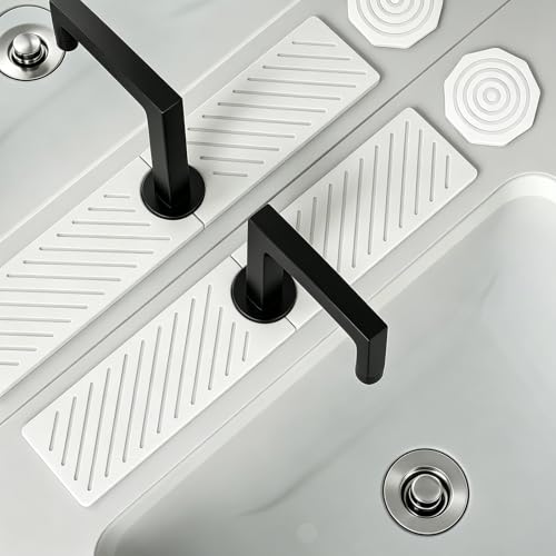 Stone Faucet Mat for Kitchen Sink,Absorbent Drying Mat(White, 23.6"×3.9") | Fast Drying Sink Splash Guard & Water Tray for Bathroom Counter,Quick Dry Sink Protector Kitchen Accessories - color: White, size: 23.6" x 3.9"