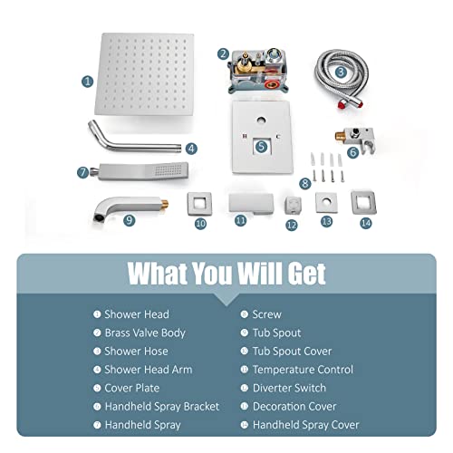 Aolemi Shower Faucet Set with Tub Filler Handheld 8" Head Polish Chrome | Shower Valve and Trim Kit,Handheld Spray,Tub Spout,Single Handle,SUS304,Bathroom Mixer for Remodeling - color: Chrome, size: 8 Inch Shower Head