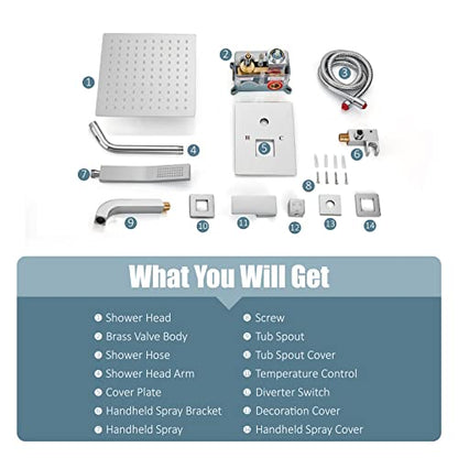 Aolemi Shower Faucet Set with Tub Filler Handheld 8" Head Polish Chrome | Shower Valve and Trim Kit,Handheld Spray,Tub Spout,Single Handle,SUS304,Bathroom Mixer for Remodeling - color: Chrome, size: 8 Inch Shower Head