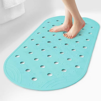 Rubber Bathtub Mat Shower Mat Non-Slip, 31x14 Inch, Bath Tub Floor Mat with Suction Cups and Drainage Holes, Turquoise - color: Turquoise, size: 31" x 14" (Oval)