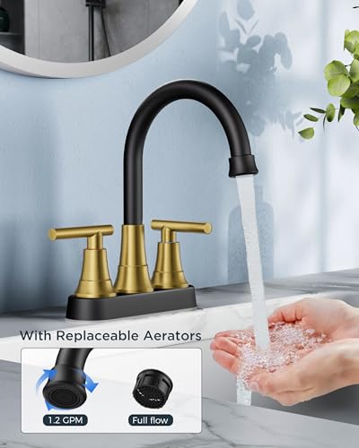 FORIOUS Black and Gold Bathroom Faucets, 4" Gold and Black Bathroom Faucet | 8 Inch Widespread Bathroom Faucet 3 hole Vanity and 4 Inch Bathroom Faucet Centerset 2 Hole for B2B Commercial, Spare Aerator - color: Black&Gold, style: Classic