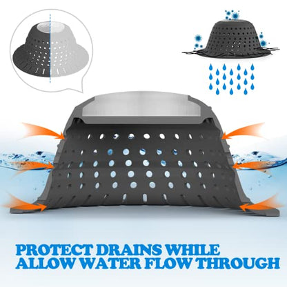 Bathtub Drain Strainer Silicone Bathroom Stopper Fixture Accessories | Gray Black 2-Pack Collapsible Shower Drain Hair Catcher for Pop Up Tubs, Traps Hair Before Clogs, Easy To Clean - color: Gray Black