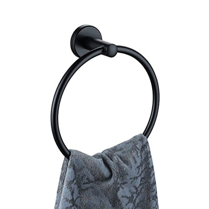 JQK Black Towel Ring, 304 Stainless Steel Matte Black Hand Towel Holder for Bathroom, Wall Mount, TR130-PB - color: Black