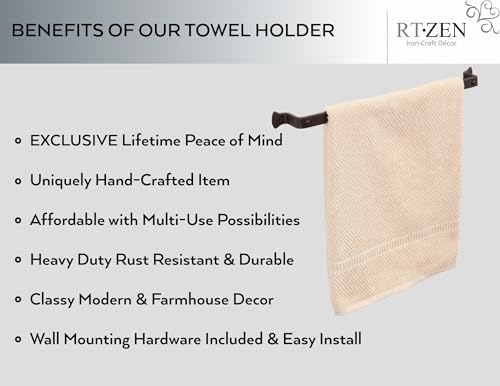 Farmhouse Bathroom Towel Holder Wall Mount, Matte Black Decoration | Wrought Iron Metal Towel Bar Rod, Handmade Home Decor Kitchen Hanger Organizer (17'' - Fits 14 Inch Towels) - size: Medium, style: Hammer-Nail