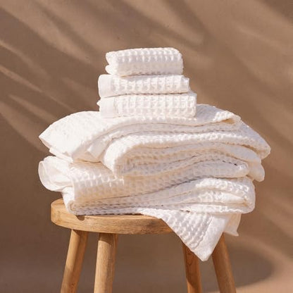 Sedona Waffle Towel Set, 6-Piece 410 GSM 100% Cotton Set Includes 2 Bath Towels, 2 Hand Towels & 2 Washcloths, Quick-Drying, White - color: White, style: Standard Set (Set of 6 with Bath Towels)
