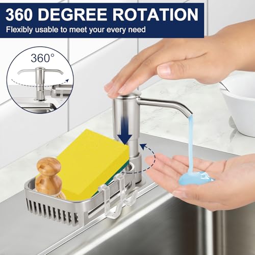 Soap Dispenser for Kitchen Sink, Built in Sink Soap Dispenser Pump with Sponge Holder, Brushed Nickel ABS Sink Dish Soap Dispensers Under Counter, with 39" Extension Tube Kit,No Refill Needed - color: Brushed Nickel