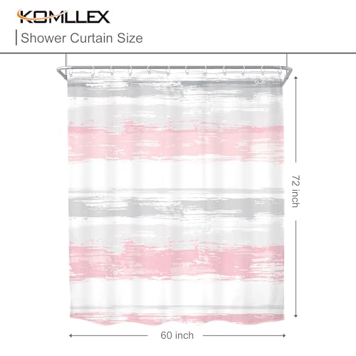 Abstract Gray Pink Women Modern Striped Neutral Bathroom Shower Curtain Set | 60Wx72H Geometric Watercolor design, waterproof HD print with fast-drying fabric and 12 hooks. - color: A3-pink Grey, size: 60"W x 72"L (Pack of 1)
