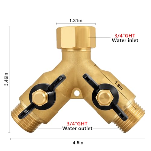 Heavy-Duty Brass 2-Way High-Flow Garden Hose Splitter, Outdoor Faucet Y-Valve Diverter Connector with Butterfly Handle, Full-Flow Water Hose Adapter (Valve butterfly handle - 1-piece) - color: Valve butterfly handle - 1-piece