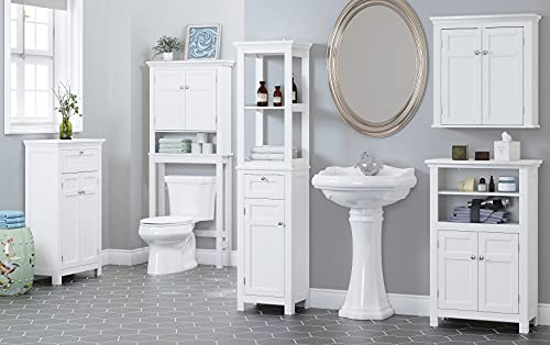 Spirich Bathroom Freestanding Storage Cabinet with Two Tier Open Shelves, Tall Slim Cabinet with Door and Drawer, Floor Linen Tower (White) - color: White