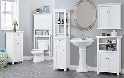 Spirich Bathroom Freestanding Storage Cabinet with Two Tier Open Shelves, Tall Slim Cabinet with Door and Drawer, Floor Linen Tower (White) - color: White