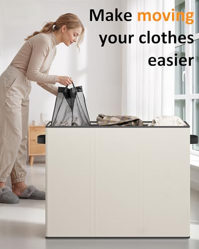 Optish 180L Laundry Hamper 3 Section, Large Laundry Hamper with Lid, Dirty Clothes Hampers with 3 Inner Bags, Laundry Basket Organizer for Laundry, Bedroom, Bathroom, Hamper 3 Compartment, White - color: White