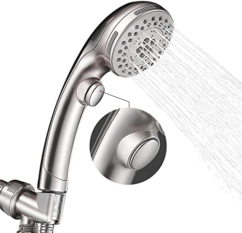 Shower Head, High Pressure 6 Setting Shower Head Hand-Held with ON/OFF Switch and Spa Spray Mode - Shower Heads with Handheld Spray High Pressure - Brushed Nickel - color: Brushed Nickel, style: Modern