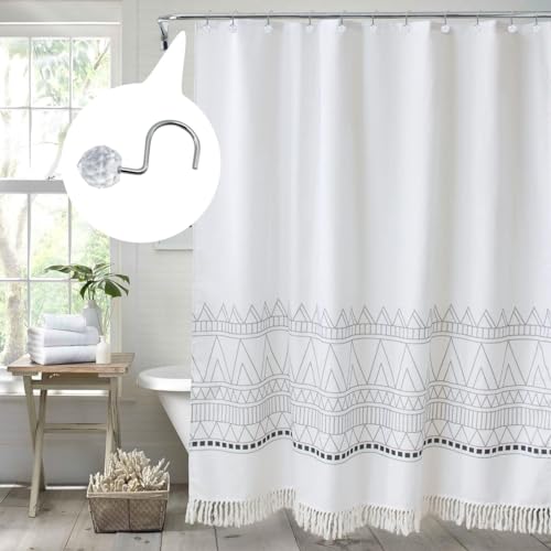J&V TEXTILES Shower Curtain Hooks Rings, Rust Resistant Metal Double Glide Shower Hooks Rings for Bathroom Shower Rods Curtains, Set of 12 Hooks (Clear Sphere) - color: Clear Sphere