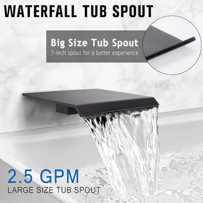 12 Inch Rainfall Shower System with Tub Spout Wall Mounted Complete Combo with Solid Brass Pressure Balancing Valve, High Pressure Shower Head, Handle Set & Installation Accessories Matte Black - color: Black