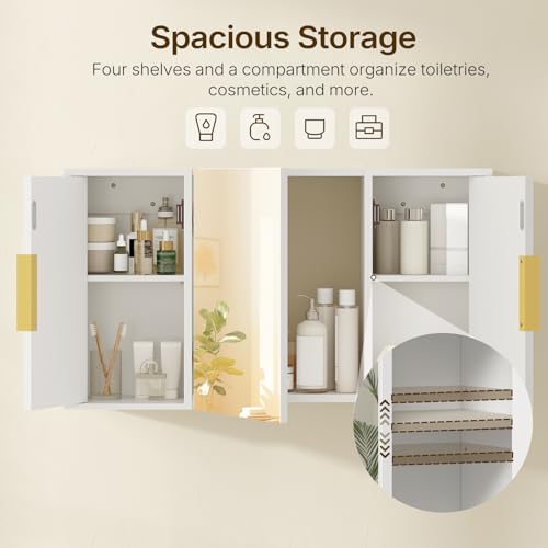 Bathroom Wall Cabinet with Mirror, Medicine Cabinet Mirror, Wall Mounted Medicine Cabinet, Mirrored Door Over The Toilet Storage, for Laundry Room, Bedroom, Camper, Hallway, White