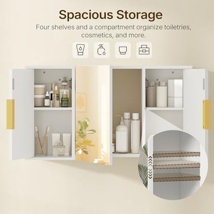 Bathroom Wall Cabinet with Mirror, Medicine Cabinet Mirror, Wall Mounted Medicine Cabinet, Mirrored Door Over The Toilet Storage, for Laundry Room, Bedroom, Camper, Hallway, White