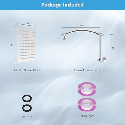 Hibbent All Metal 8'' Rain Shower Head with 16'' Extension Arm, Chrome | cUPC Certified High Pressure Rainfall Showerhead with Solid Brass Adjustable Shower Head Extension Arm, Fixed Showerheads - color: Chrome, style: Square 8''