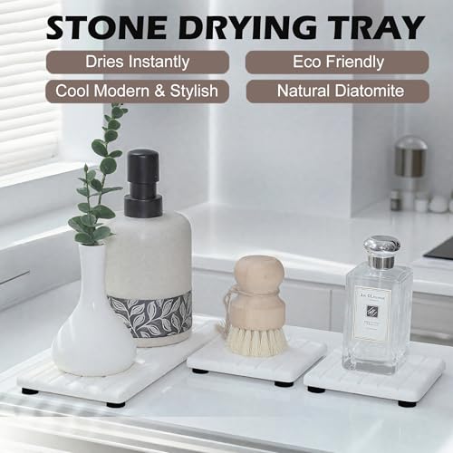 3PCS Stone Drying Tray, Stones Soap Trays, Water Absorbing Stone Tray for Sink, Fast Dry Diatomite Stones Mat, Used for Hand Soaps,Sponge,Toothbrush Holder in Bathroom Counter and Kitchen Sinks - color: 3pcs White 5stripes